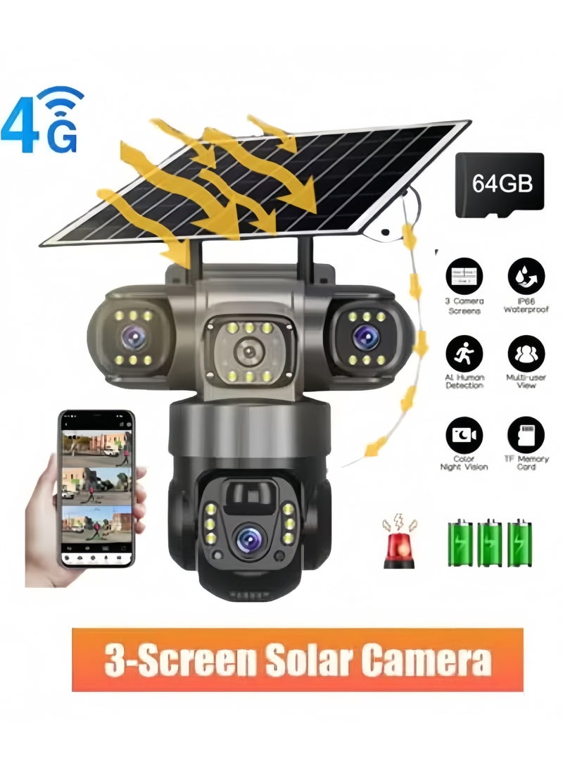 بلينك كاميرا مراقبة خارجية شمسية 4G ثلاثية العدسات بثلاث شاشات، CCTV ذكية تعمل بالبطارية، مع بطاقة ذاكرة 64GB - Image 2